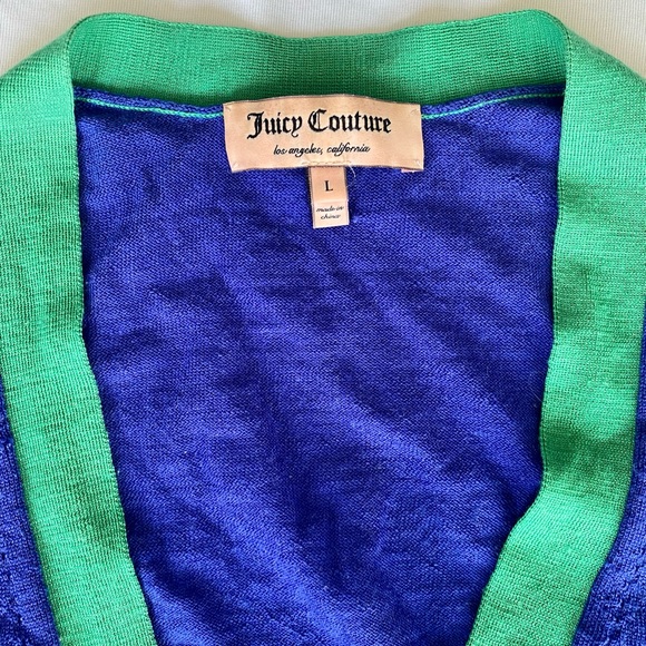 Juicy Couture Cropped Blue and Green Cardigan Size L but can fit S/M - Picture 3 of 4
